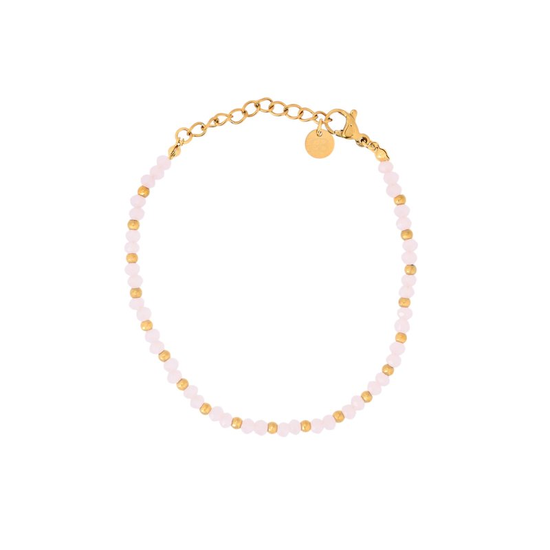Pulseira em aço pedras de cor rosa claro