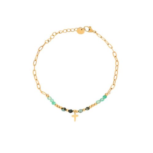 Pulseira em aço com pedras cruz