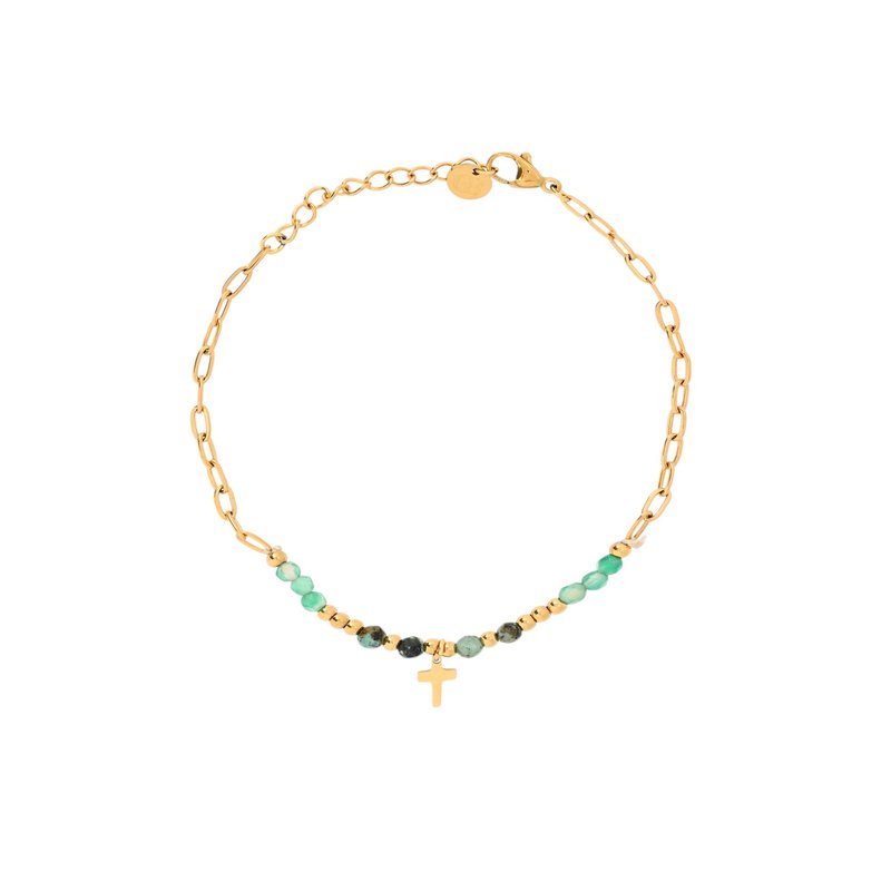 Pulseira em aço com pedras cruz