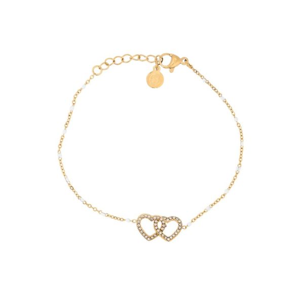 Pulseira aço corações entrelaçados