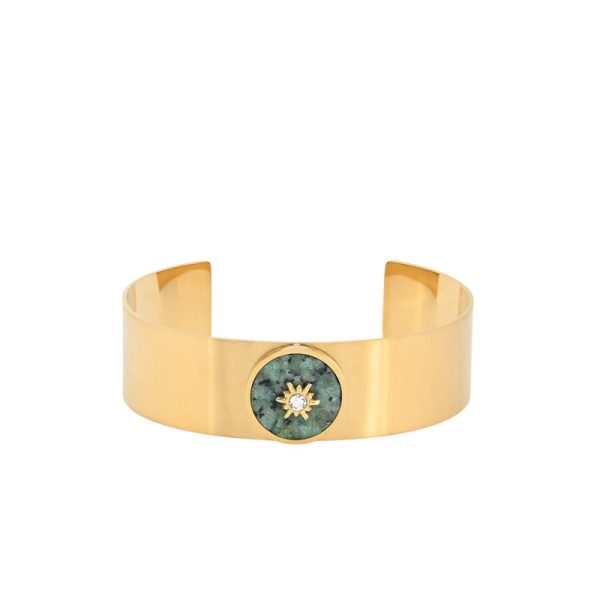 Pulseira rígida aço pedra natural com sol