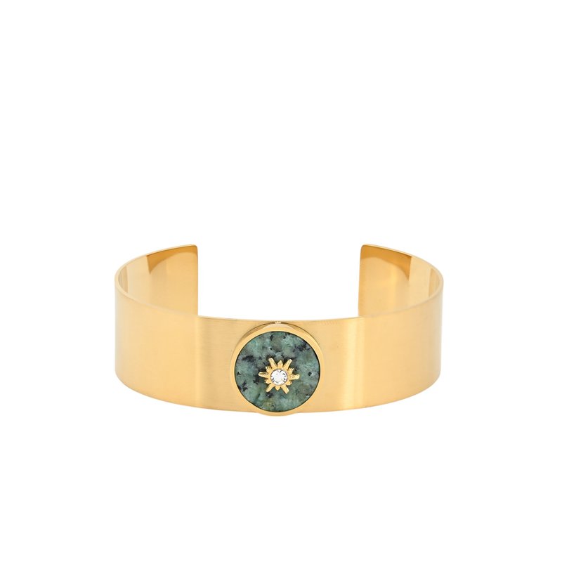 Pulseira rígida aço pedra natural com sol
