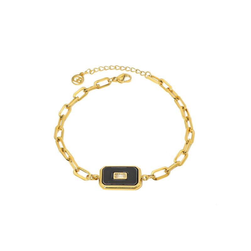 Pulseira em aço pedra retangular