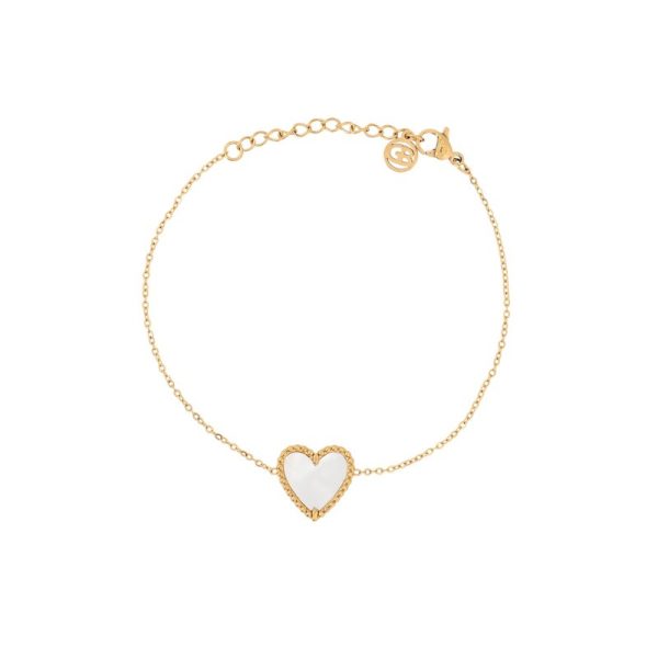 Pulseira em aço coração textura e madrepérola