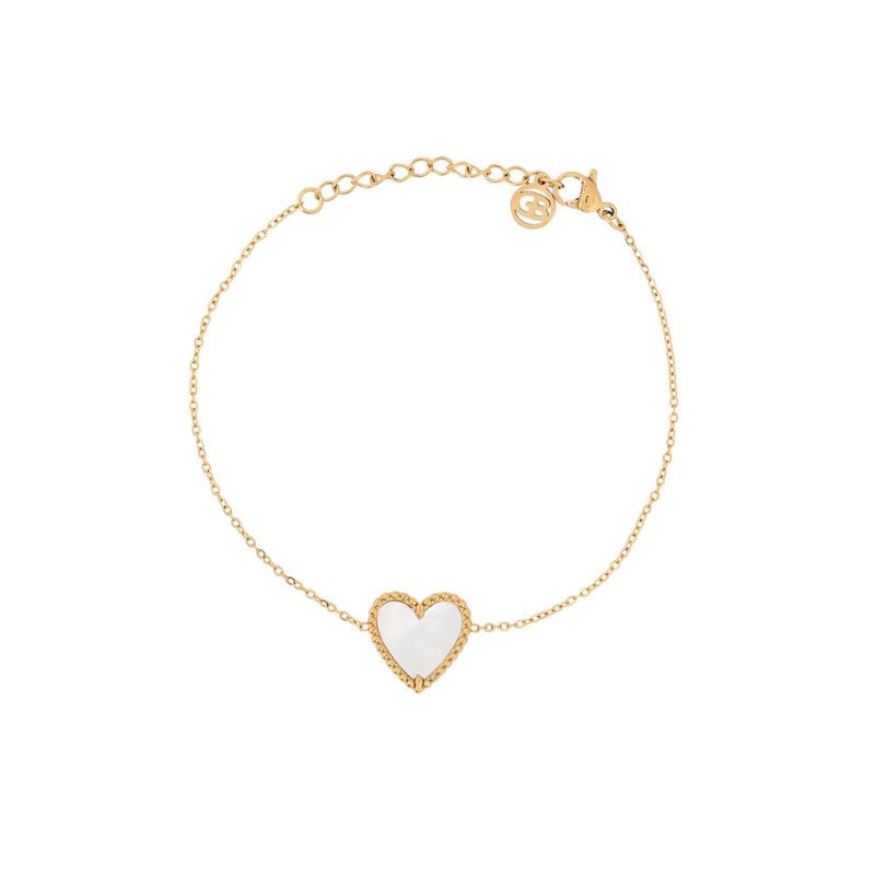 Pulseira em aço coração textura e madrepérola