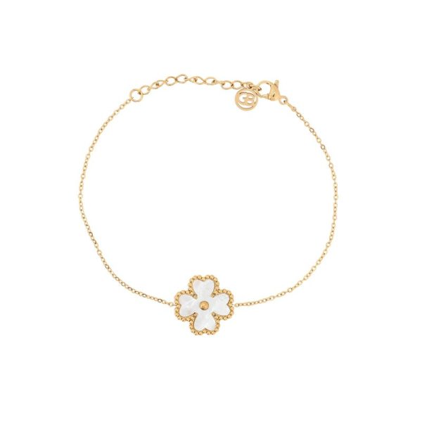 Pulseira em aço trevo textura e madrepérola