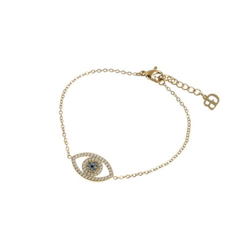 Pulseira em aço e zircônias olho azul