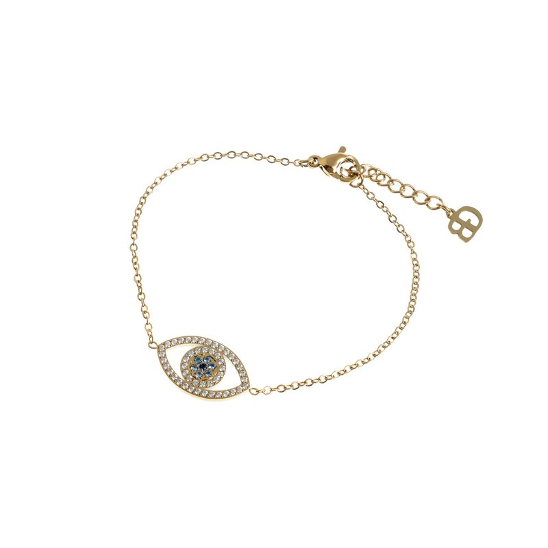 Pulseira em aço e zircônias olho azul