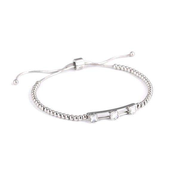 Pulseira em aço trevos madrepérola