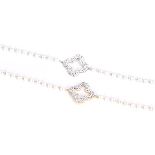 Pulseira em aço pérolas e trevo