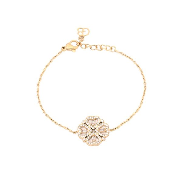 Pulseira em aço trevo zircônias