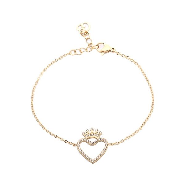 Pulseira em aço coração e coroa