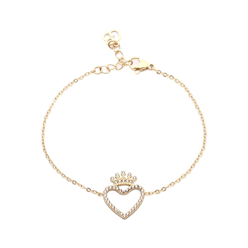 Pulseira em aço coração e coroa