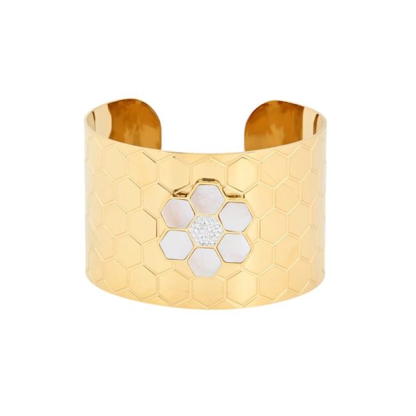 Pulseira rígida aço com flor