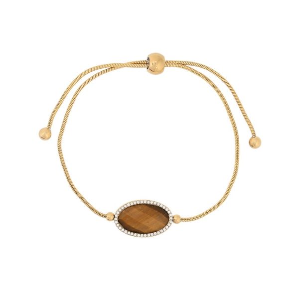 Pulseira ajustável em aço oval pedra natural