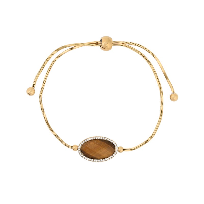 Pulseira ajustável em aço oval pedra natural