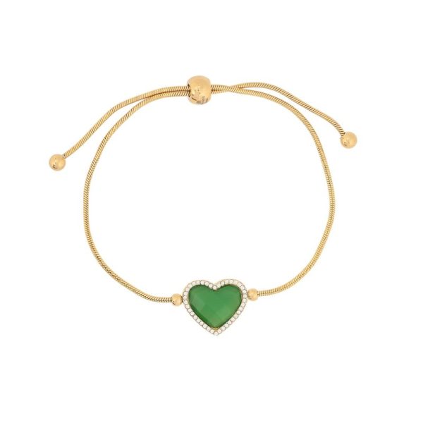 Pulseira ajustável em aço coração pedra natural
