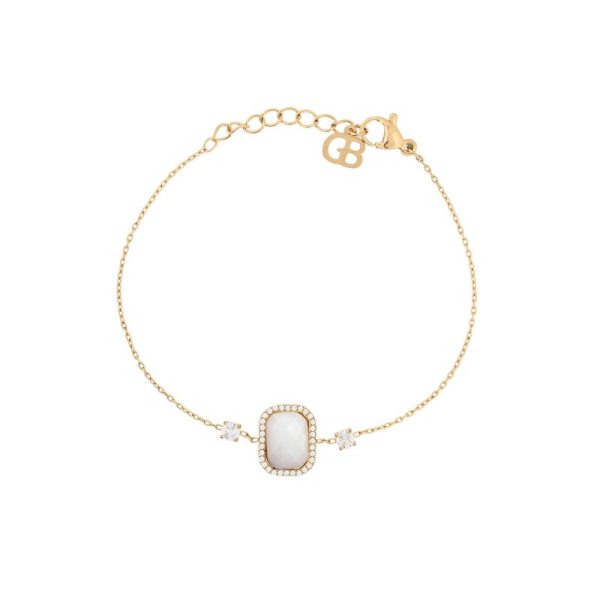 Pulseira em aço retângulo pedra natural