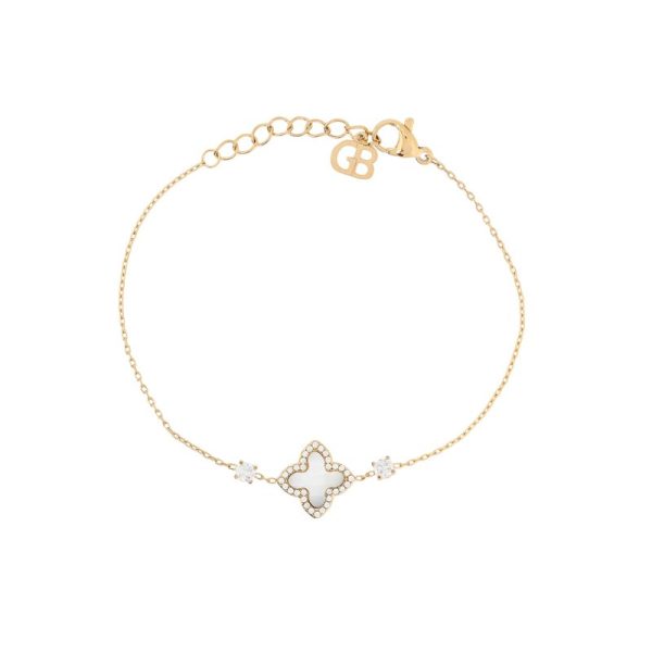 Pulseira em aço trevo pedra natural