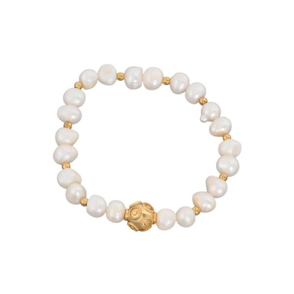 Pulseira pérolas em banho ouro bola de viana