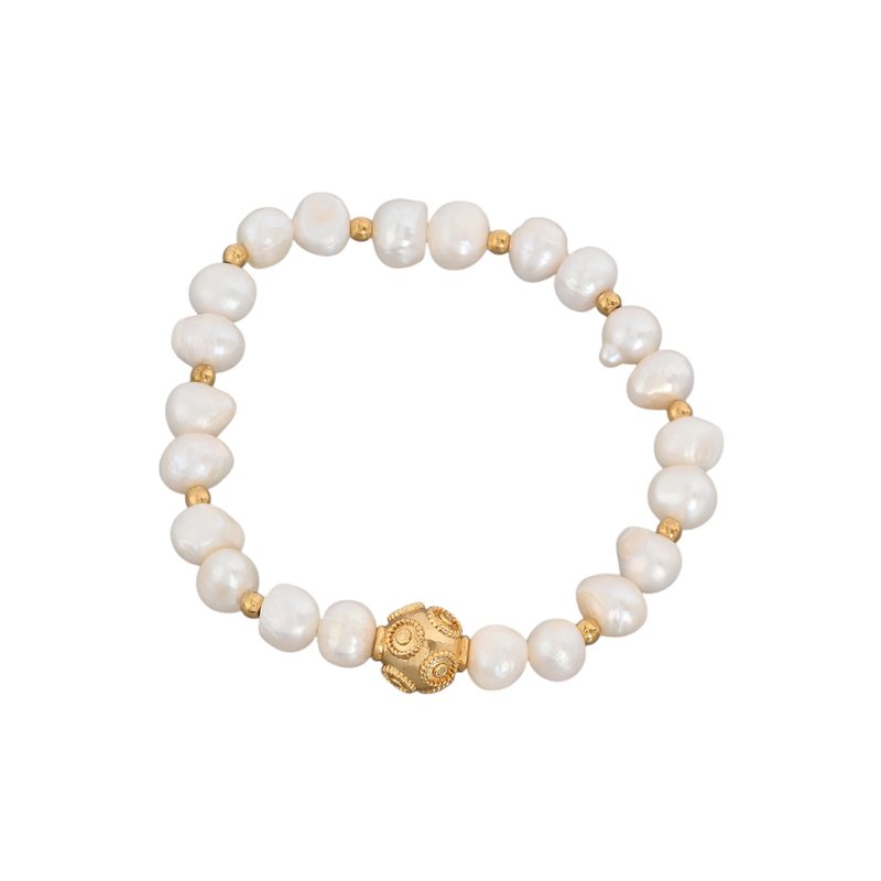 Pulseira pérolas em banho ouro bola de viana