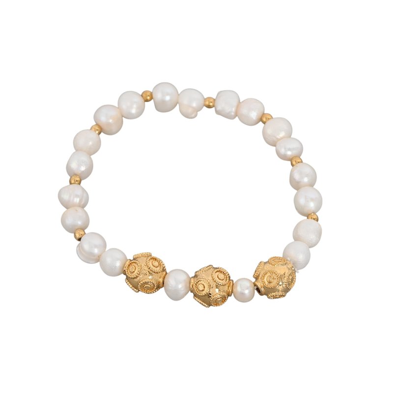 Pulseira pérolas em banho ouro bolas de viana