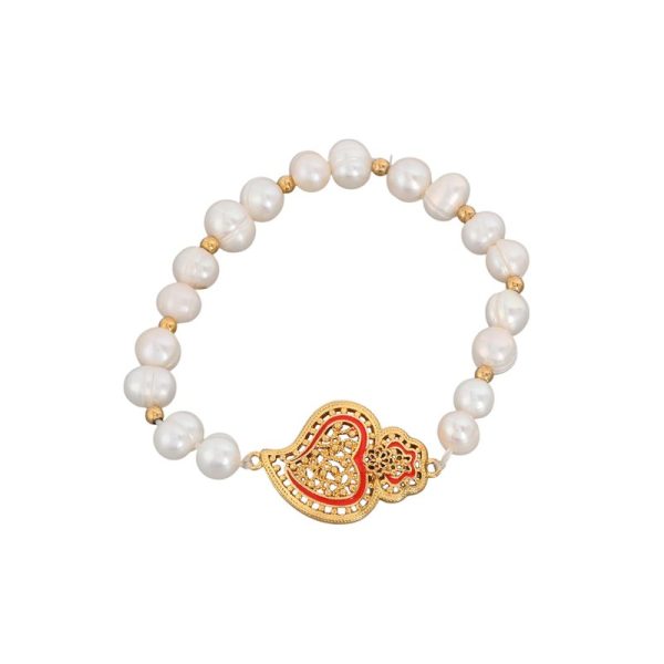 Pulseira semi jóia coração de viana pérolas