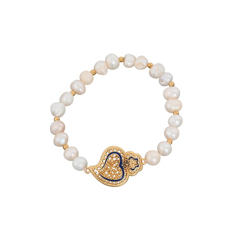 Pulseira semi jóia coração de viana pérolas