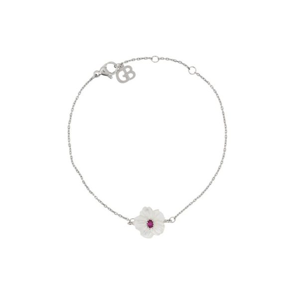 Pulseira em aço madrepérola flor vermelha