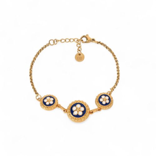 Pulseira banho ouro 3 flores tradicionais