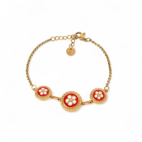 Pulseira banho ouro 3 flores tradicionais