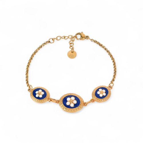 Pulseira banho ouro 3 flores ovais