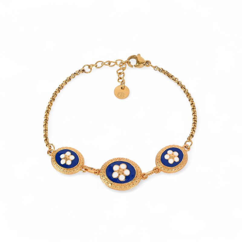 Pulseira banho ouro 3 flores ovais