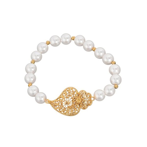 Pulseira pérolas coração de viana girassol