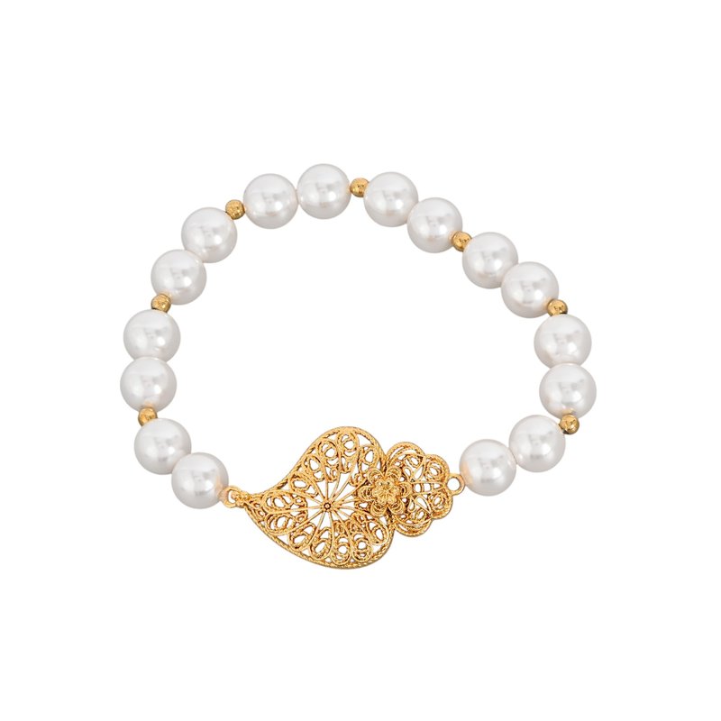 Pulseira pérolas coração de viana girassol