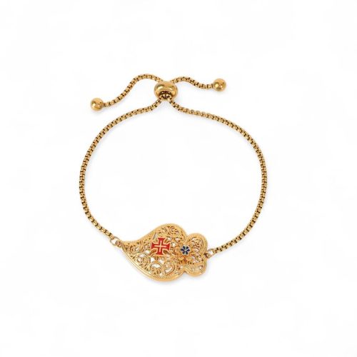 Pulseira ajustável coração de viana com cruz
