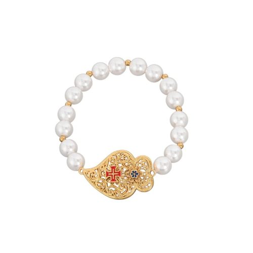 Pulseira pérolas coração de viana com cruz