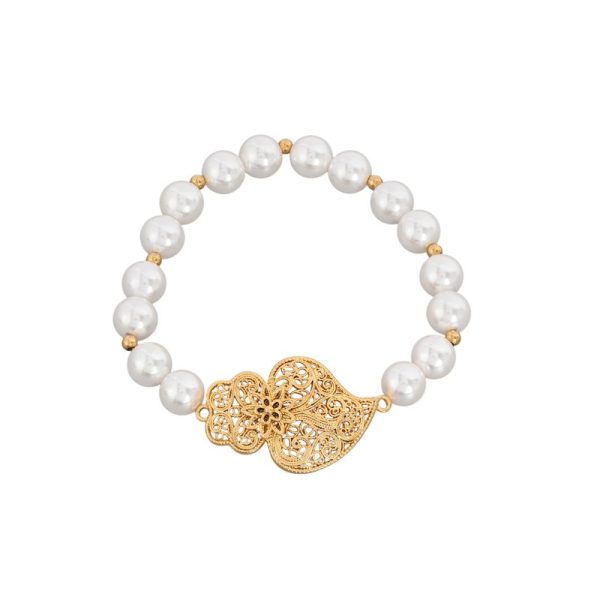 Pulseira pérolas tradicional coração de viana