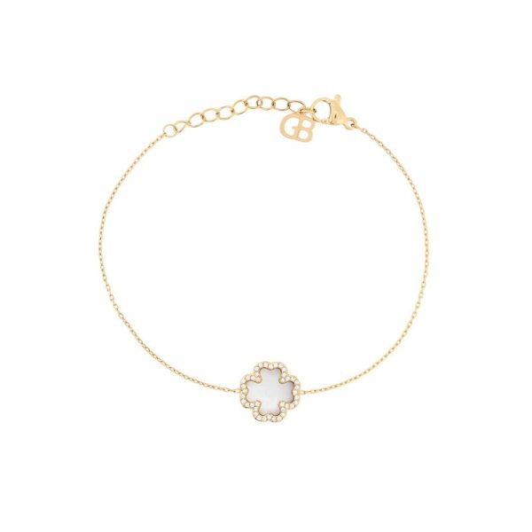 Pulseira aço trevo pedra natural