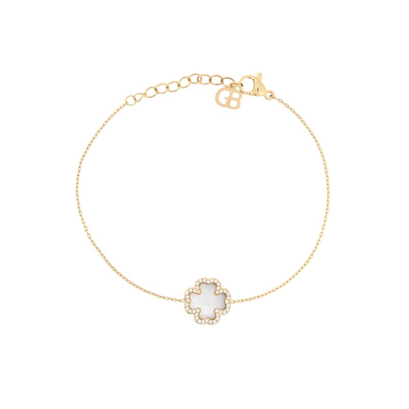 Pulseira aço trevo pedra natural