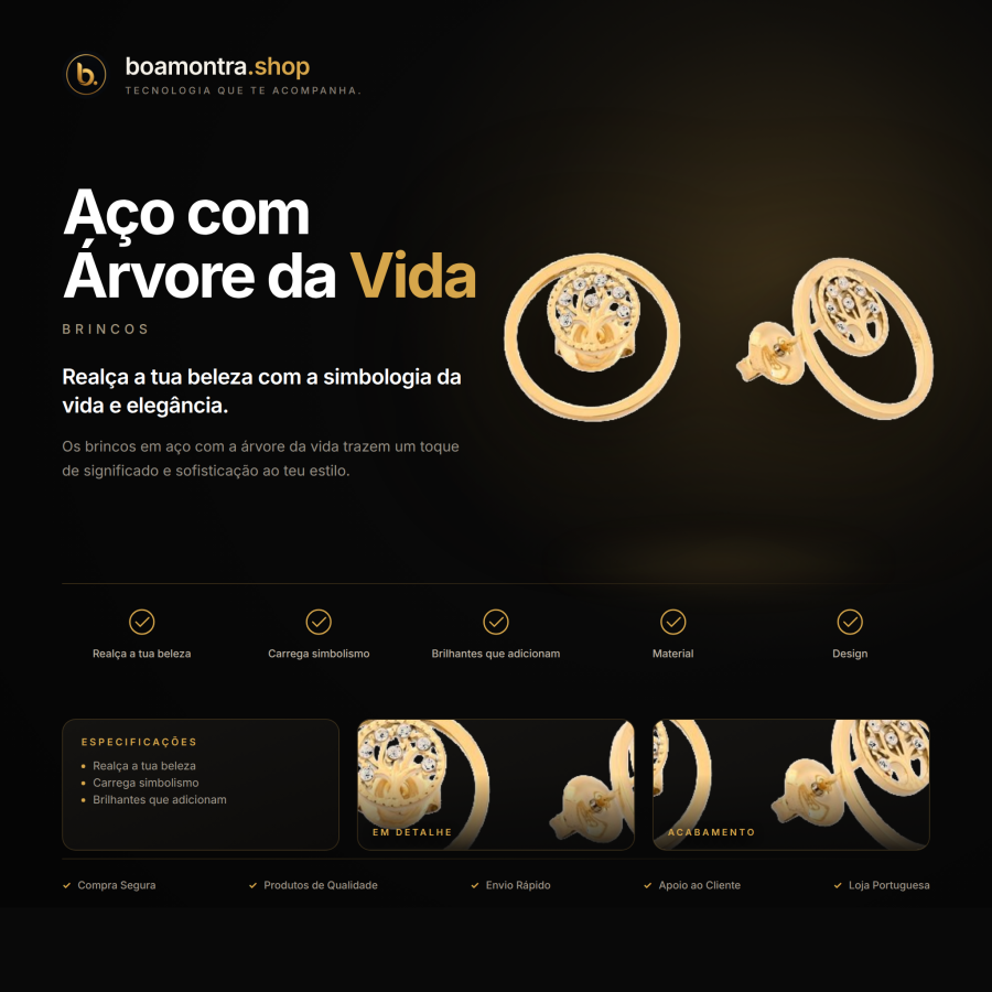 Brincos em Aço com Árvore da Vida