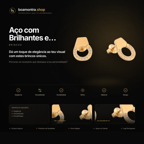 Brincos em Aço com Brilhantes e Algemas