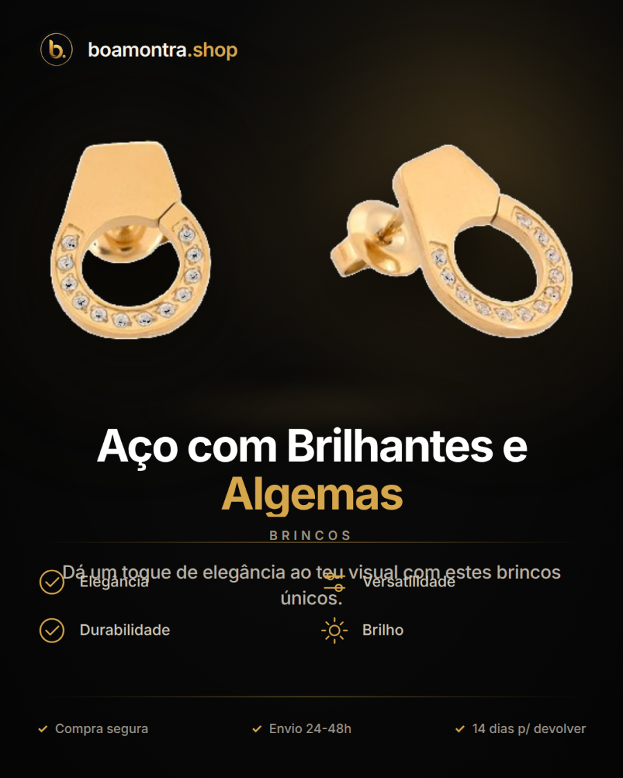 Brincos em Aço com Brilhantes e Algemas