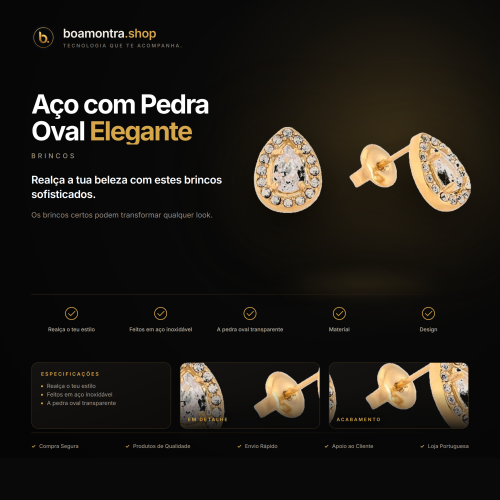 Brincos em Aço com Pedra Oval Elegante