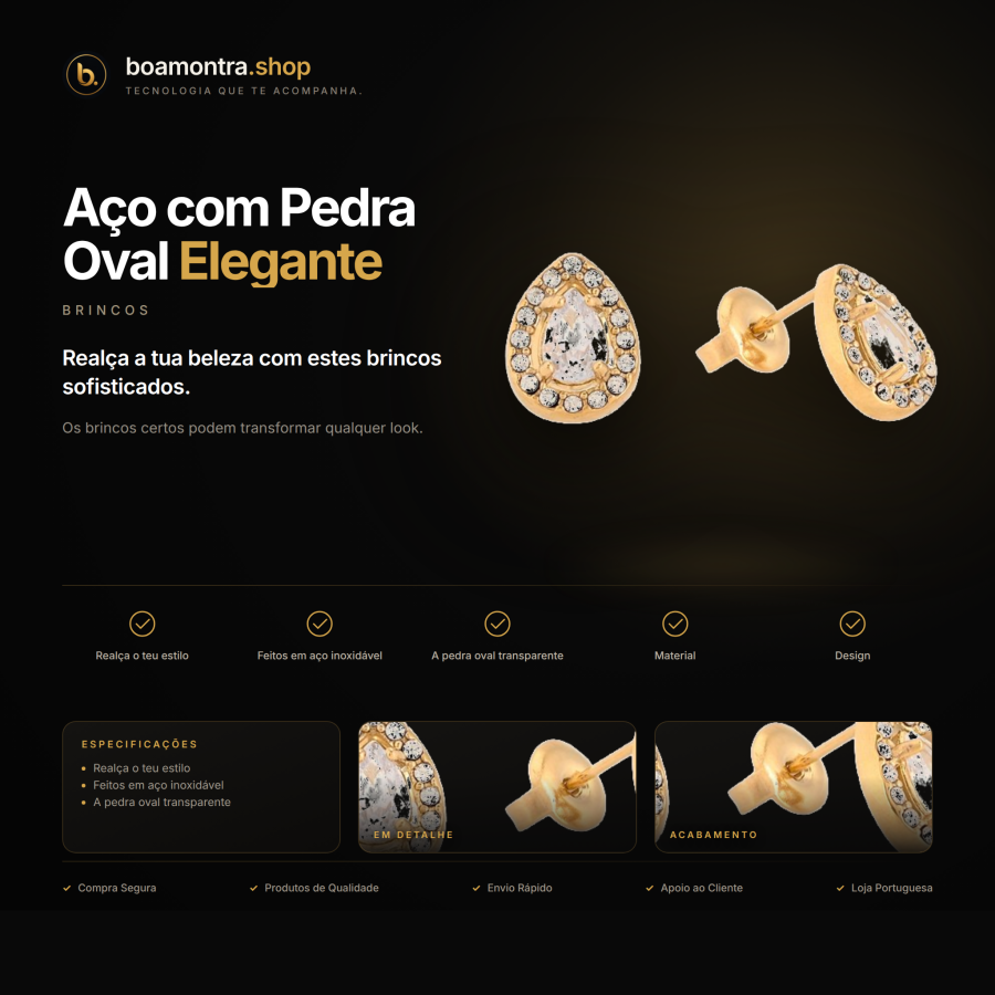 Brincos em Aço com Pedra Oval Elegante