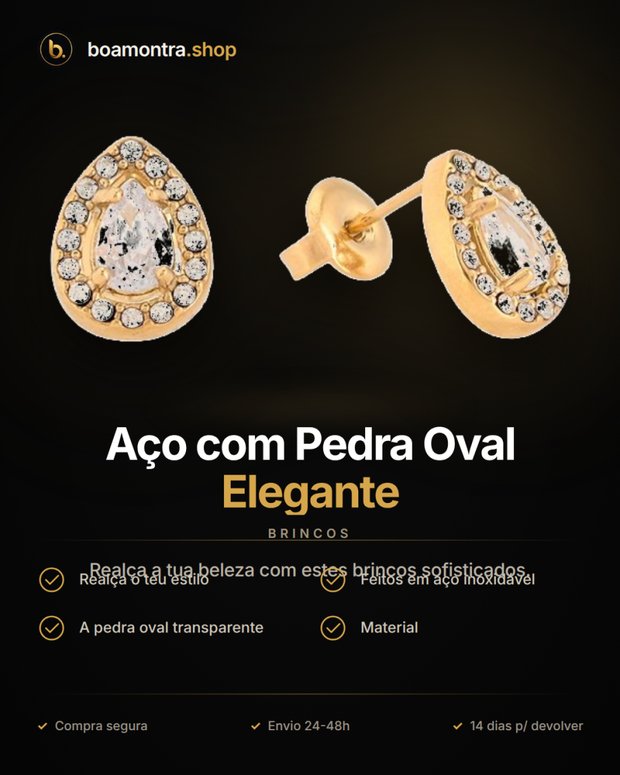 Brincos em Aço com Pedra Oval Elegante