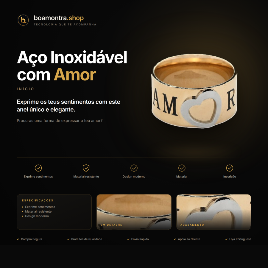 Anel em Aço Inoxidável com Amor