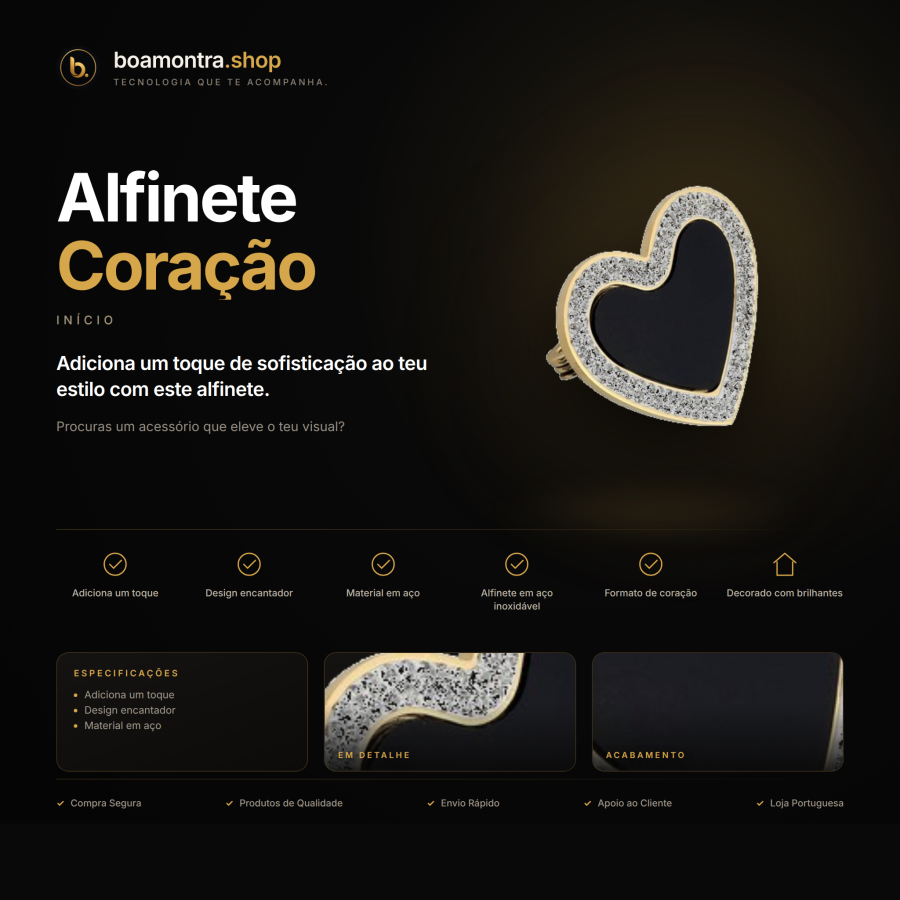 Elegância e Brilho com Alfinete Coração