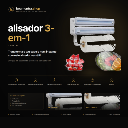 Cabelo liso e brilhante com alisador 3-em-1