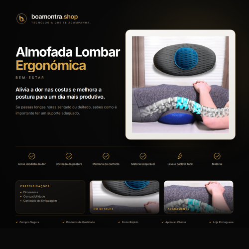 Conforto e suporte com Almofada Lombar Ergonómica